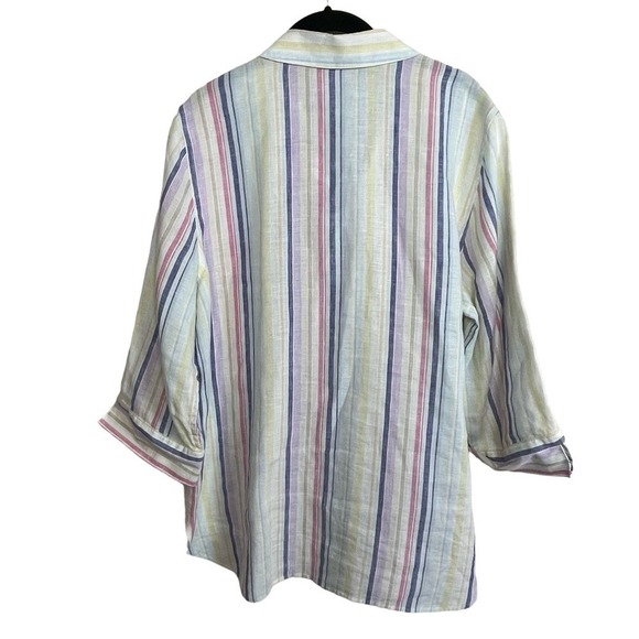 Chico's Size 2 US 12/14 Button Up Linen Colorful Striped Top 3/4 Sleeve - Picture 3 of 6